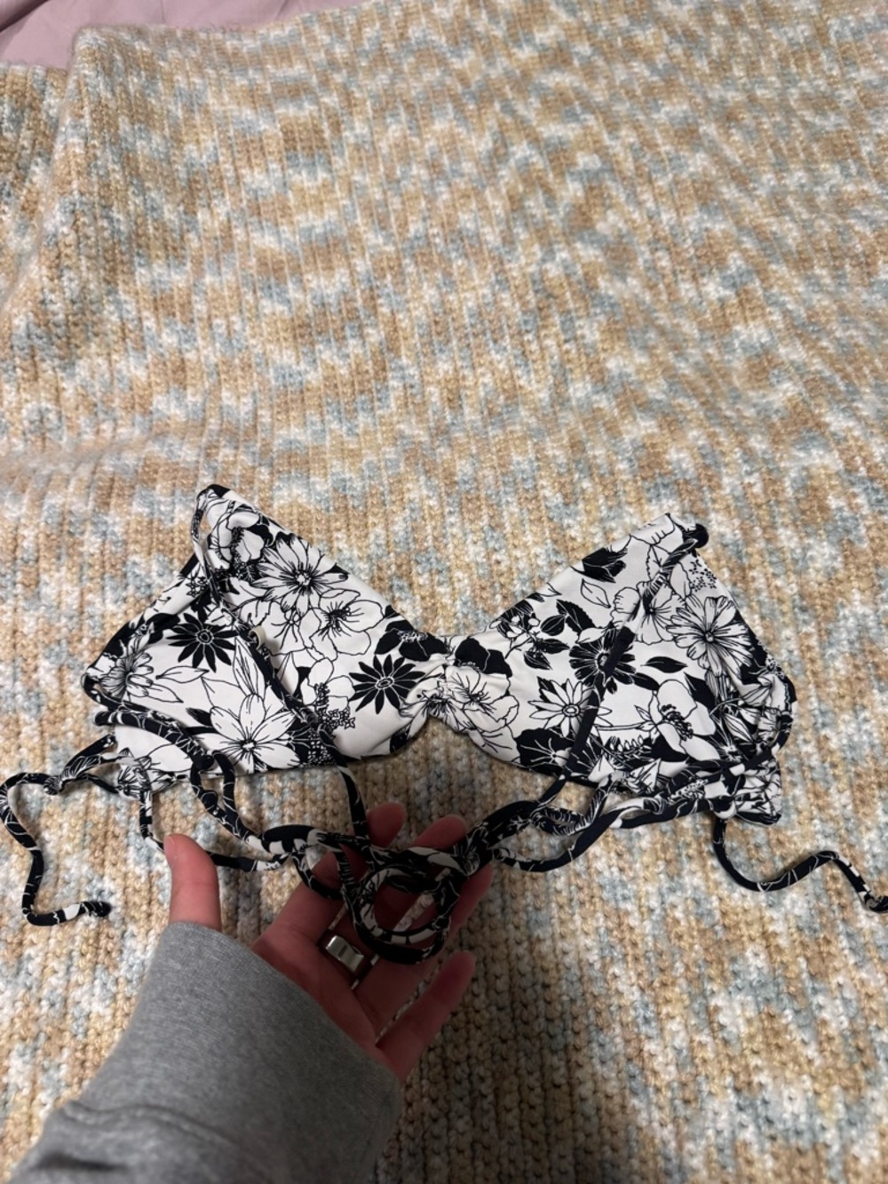 Black & White Floral Bikini Top